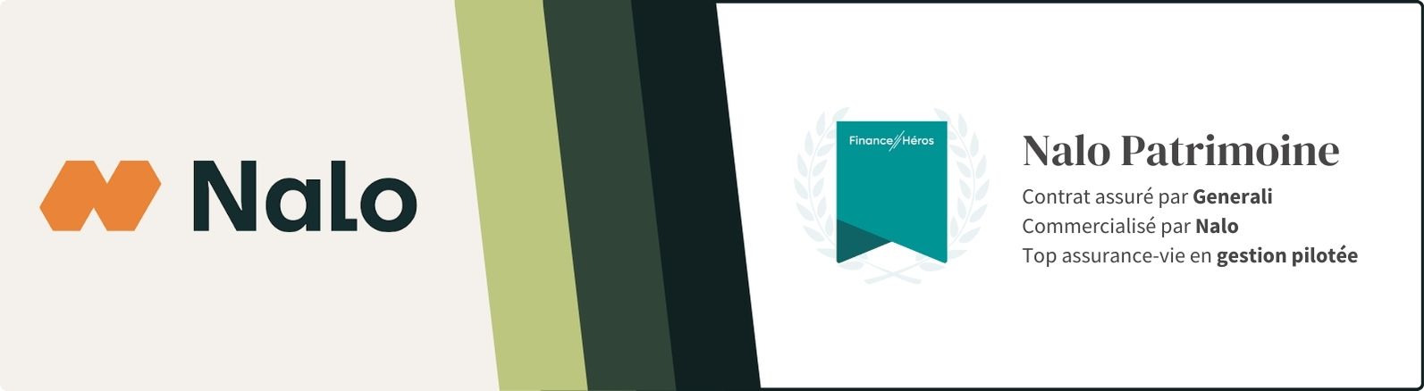 Nalo Patrimoine
Contrat assuré par Generali
Commercialisé par Nalo
Meilleure assurance-vie en gestion pilotée grâce à une GP sur mesure