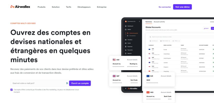 Image sur les comptes multi-devises d'Airwallex