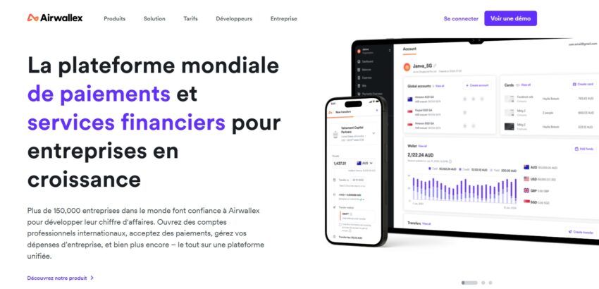 Page d'accueil du compte pro Airwallex
