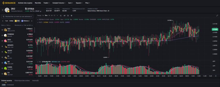 Visuel de l'interface de Binance Alpha