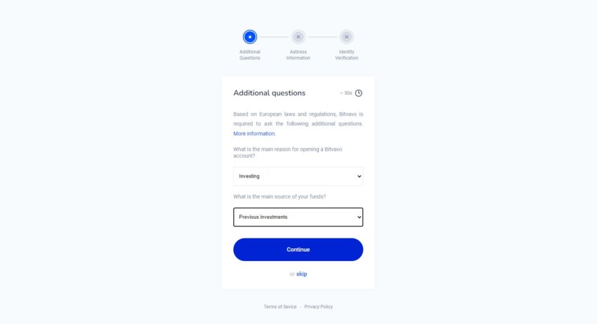 Illustration du parcours d'inscription de la plateforme de trading crypto Bitvavo