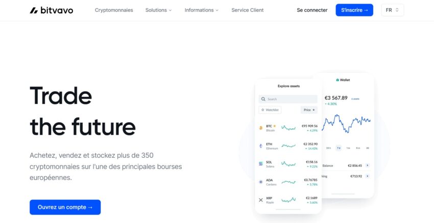 Page d'accueil de la plateforme d'échange de crypto monnaies Bitvavo, à mon avis une des meilleures