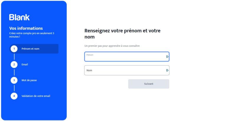 Page d'inscription à la banque pro Blank