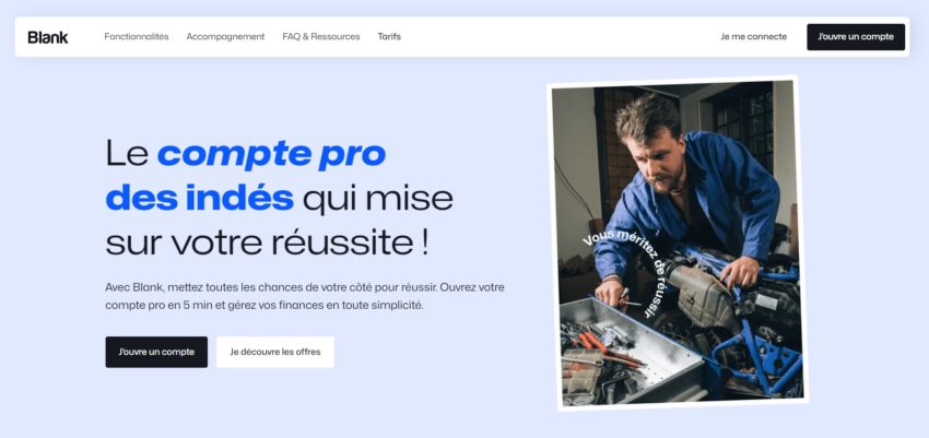 Page d'accueil du compte pro Blank