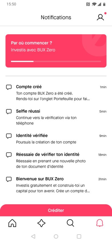 Création d'un compte sur l'application Bux
