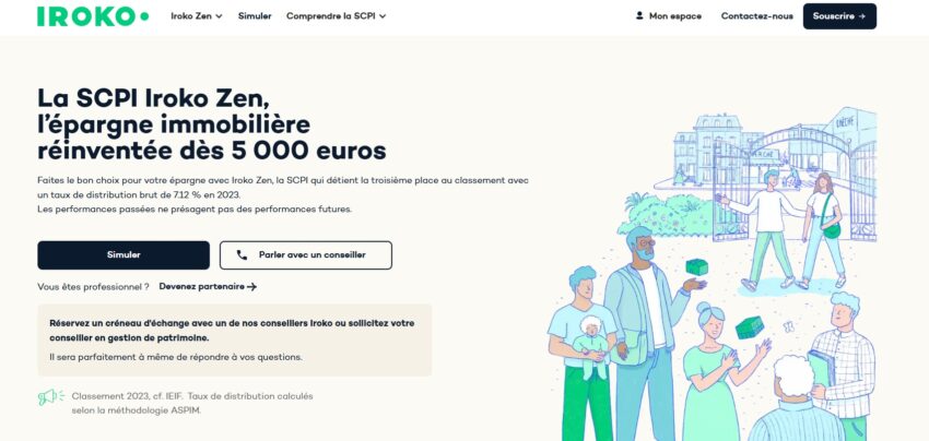 Page d'accueil d'Iroko, dont Iroko Zen arrive en première place de notre classement des SCPI