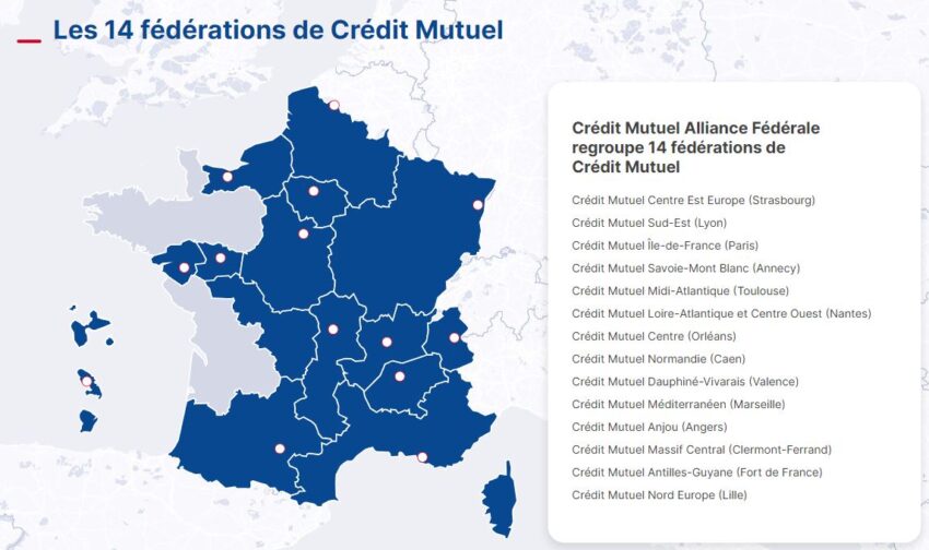 Carte des 14 fédérations de Crédit Mutuel