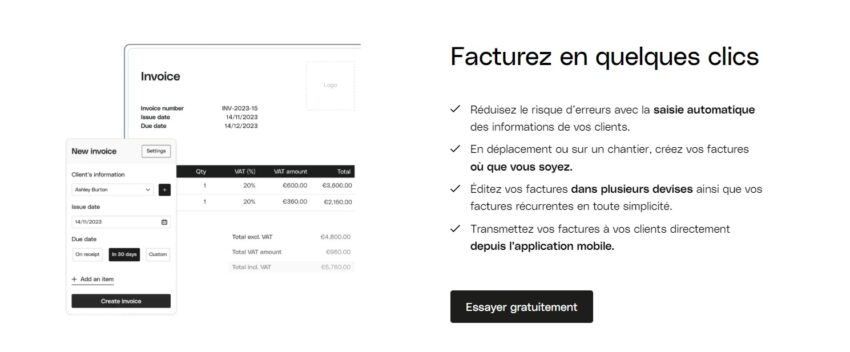 Visuel décrivant les atouts du logiciel de facturation de Qonto pour les entrepreneurs
