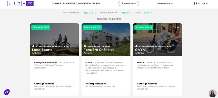 Exemple de collectes de crowdequity en cours en novembre 2023 sur LITA.co