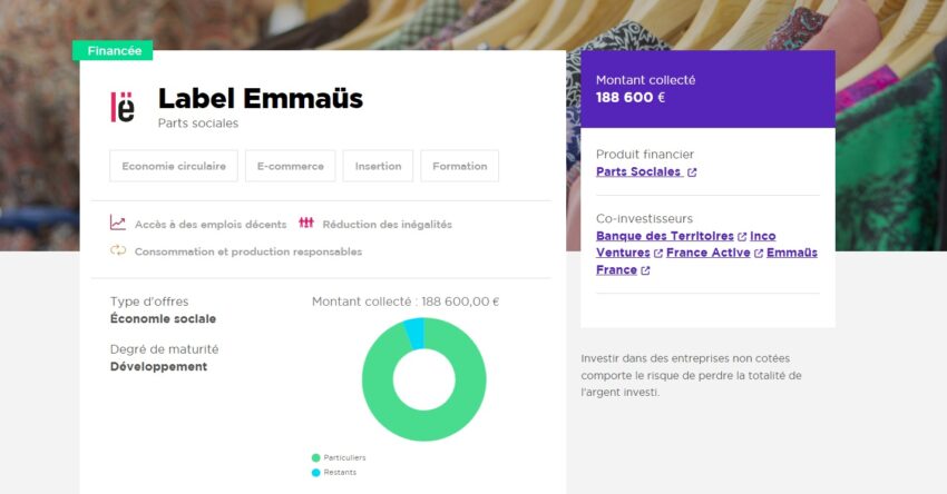 Exemple de collecte pour un projet social, avec l'accès à l'emploi parmi les objectifs