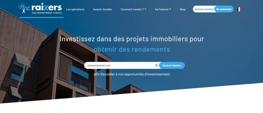 Page d'accueil de la plateforme de financement participatif immobilier Raizers