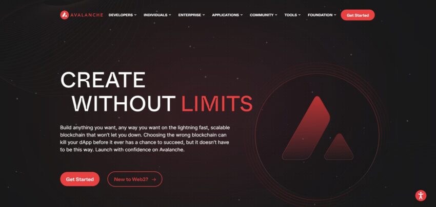 Page d'accueil de la blockchain Avalanche, dont la crypto AVAX est prometteuse pour 2024