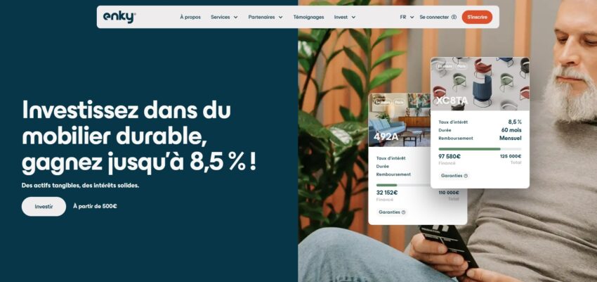 Page d'accueil d'Enky Invest, un investissement alternatif qui finance du mobilier durable