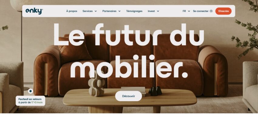 Page d'accueil d'Enky, une plateforme qui permet de louer des meubles
