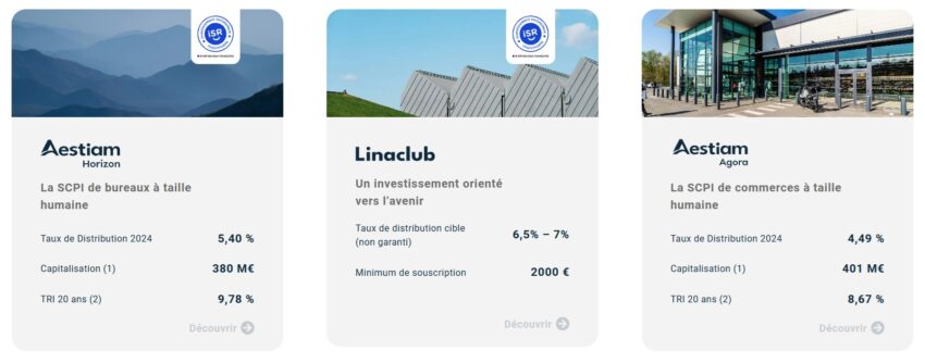 Image présentant un échantillon des SCPI disponibles chez Aestiam