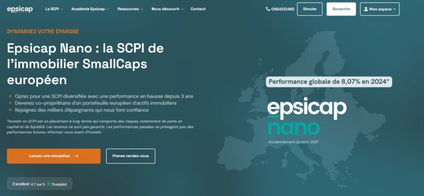 Page d'accueil de la SCPI Epsicap Nano (ex. Epsilon 360)