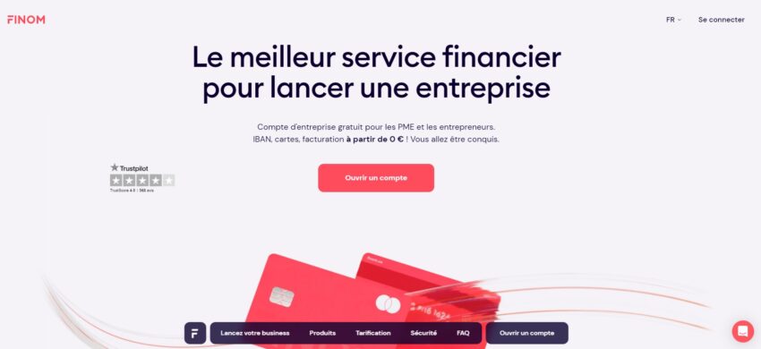 Page web de la banque pro en ligne FINOM qui propose un compte pro gratuit pour auto entrepreneur