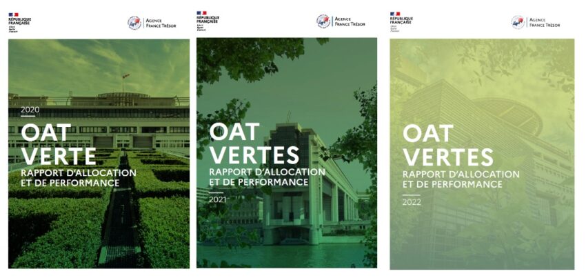 Images des rapports de l'Agence France Trésor sur les obligations vertes pour 2020, 2021 et 2022