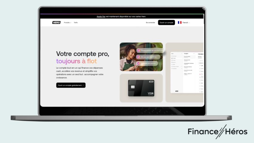 Visuel avec le site du compte pro en ligne Hero, le meilleur pour sa trésorerie d'entreprise