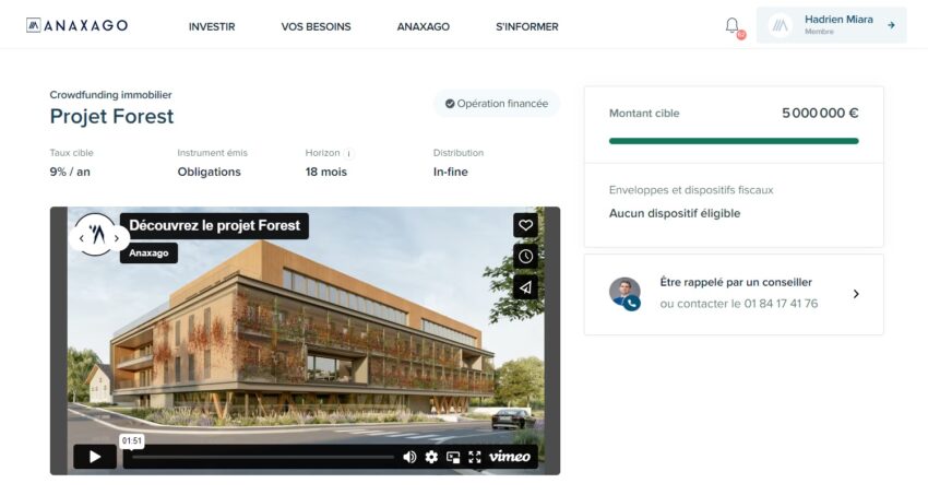 Exemple d'une collecte menée fin 2023 par Anaxago pour 5 millions d'euros, prouvant bien que la plateforme de crowdfunding présente surtout de gros projets