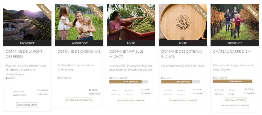 Exemples de collectes proposées par Winefunding