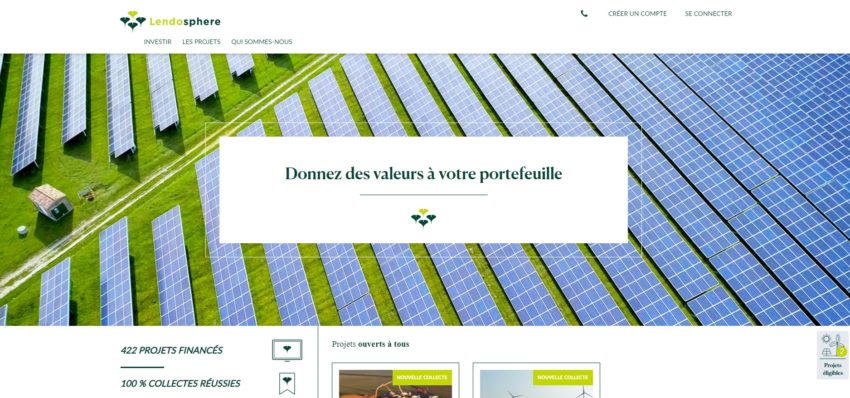 Page d'accueil de la plateforme de crowdfunding Lendosphere