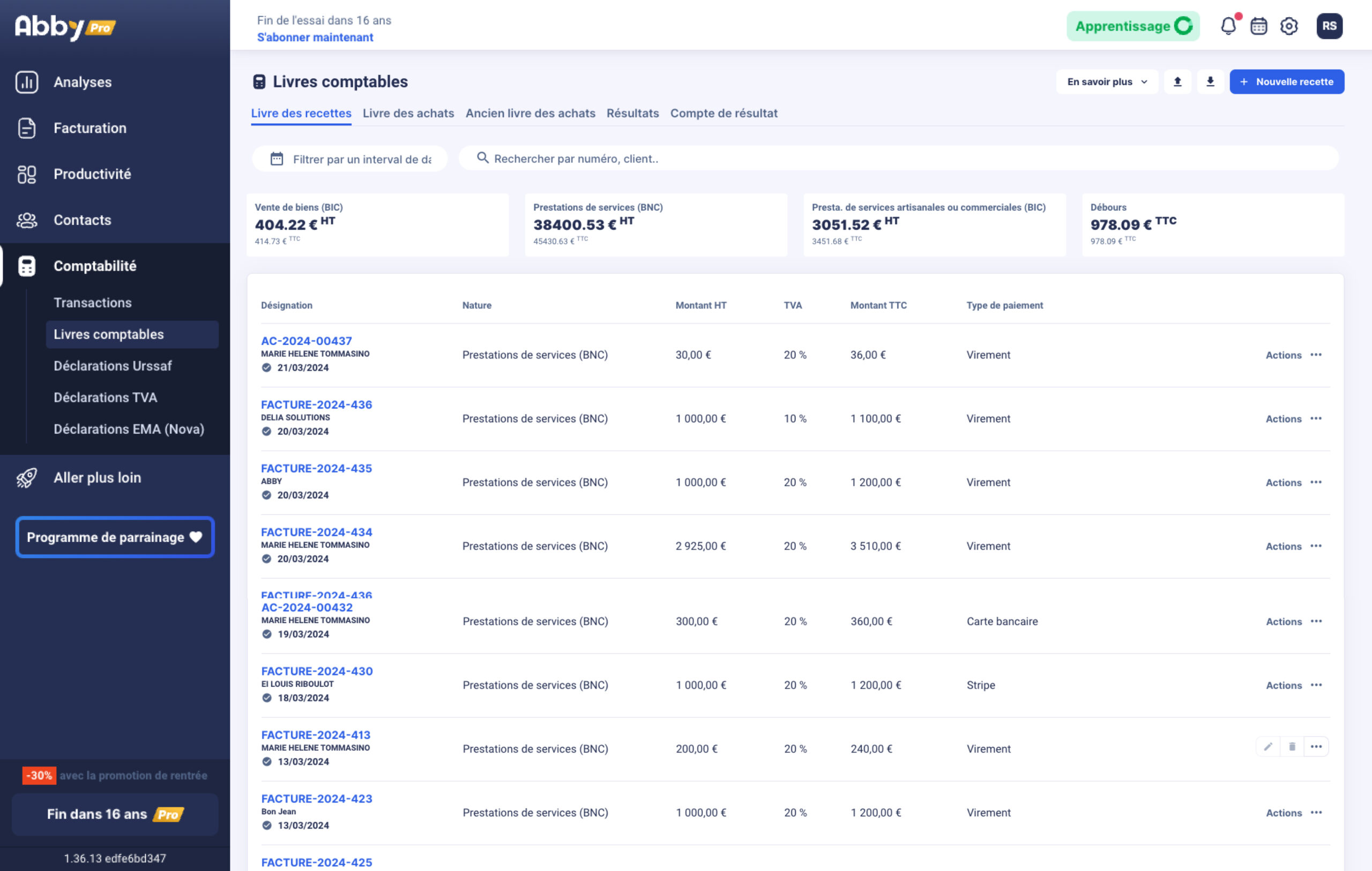 Le module de comptabilité du logiciel de facturation Abby