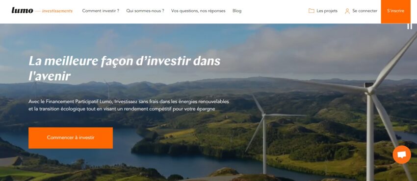 Page d'accueil de la plateforme de crowdfunding Lumo