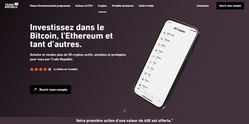 Page crypto de la plateforme Trade Republic