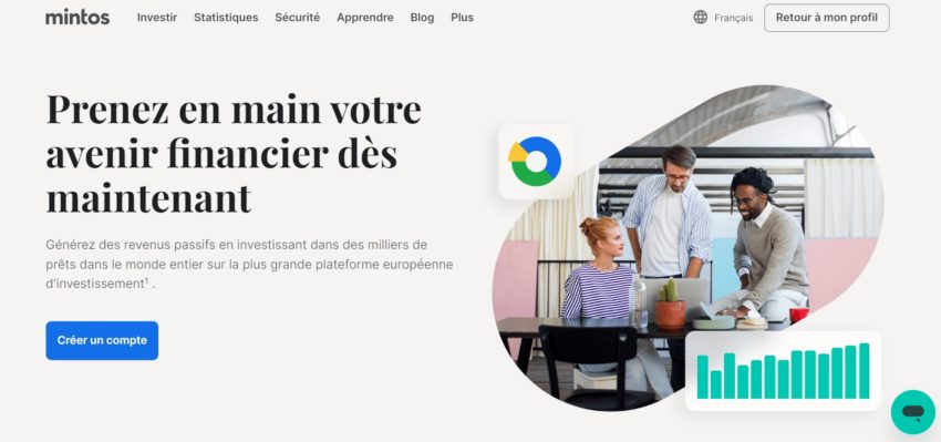 Page d'accueil de la plateforme d'investissement européenne Mintos