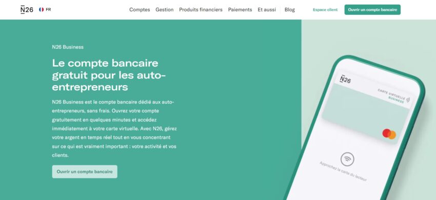 Page web de la néobanque N26 concernant son offre gratuite pour les auto-entrepreneurs