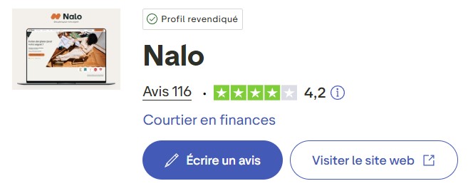 Notes de Nalo sur Trustpilot