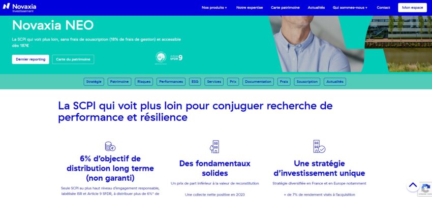 Page d'accueil de la SCPI Novaxia NEO
