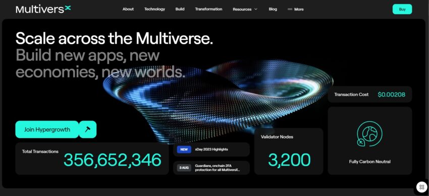 Page d'accueil du projet MultiversX et sa crypto monnaie pas si nouvelle : ELGD