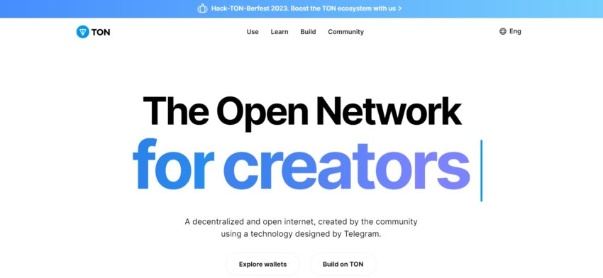 Page d'accueil de TON et sa nouvelle crypto monnaie Toncoin 