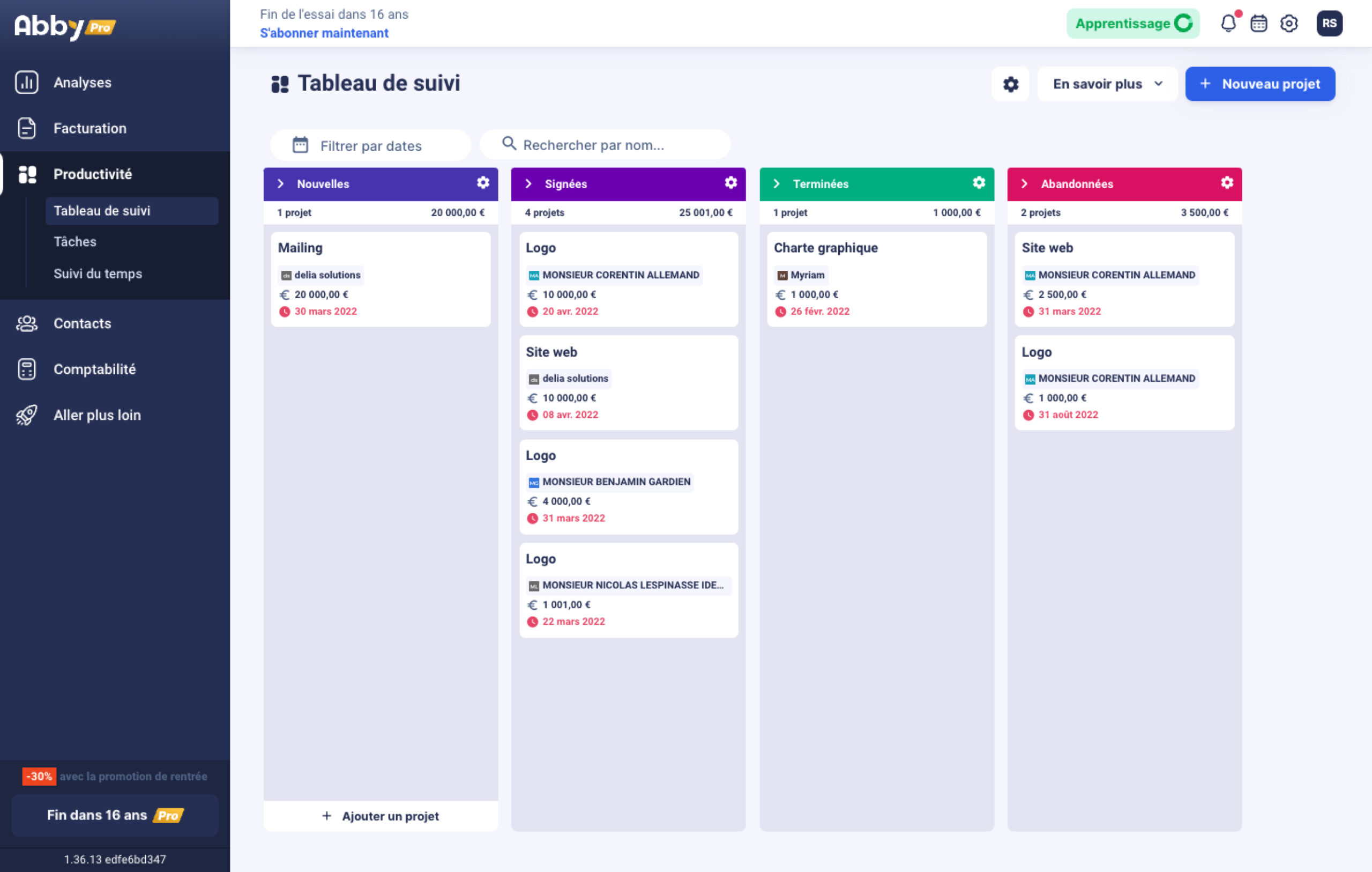 Le module productivité du logiciel de facturation Abby