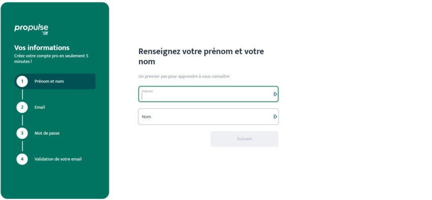 Page d'inscription au compte pro Propulse by CA