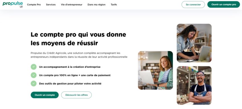 Page d'accueil du compte pro en ligne Propulse by CA