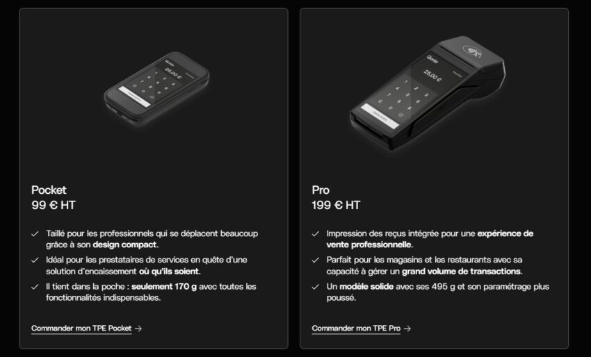Image avec les 2 TPE proposés par Qonto pour encaisser les cartes bancaires