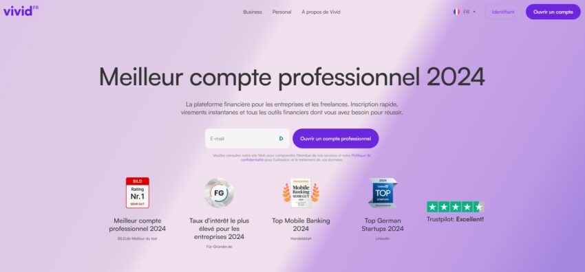 Page d'accueil du compte pro Vivid