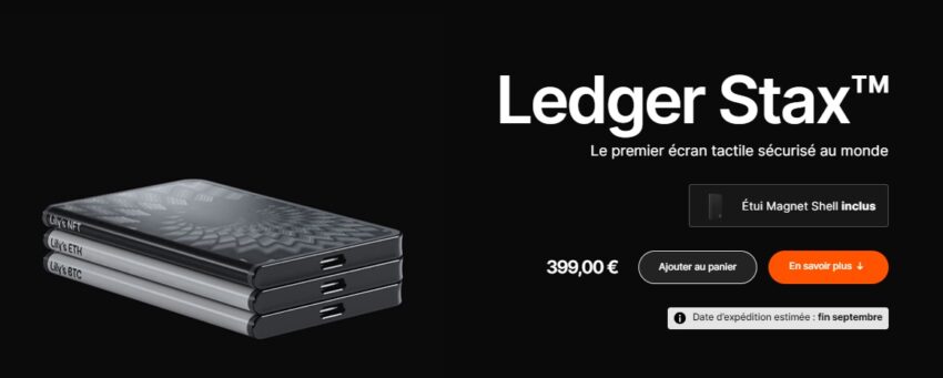 Illustration du wallet pour crypto monnaie Ledger Stax