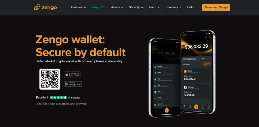 Page d'accueil de l'application mobile ZenGo qui sert également de wallet crypto