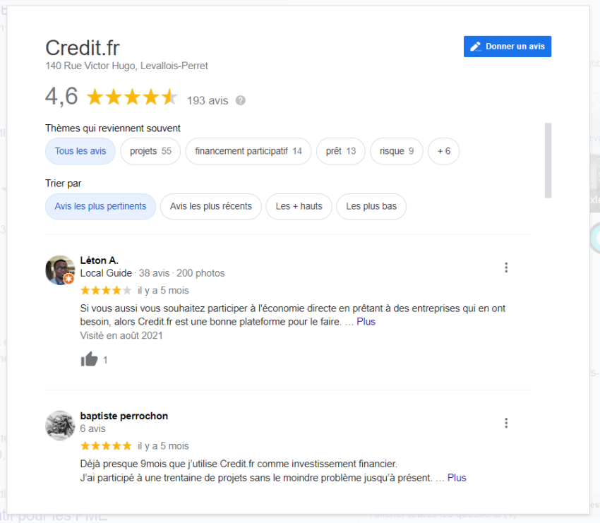 Avis Google Credit.fr