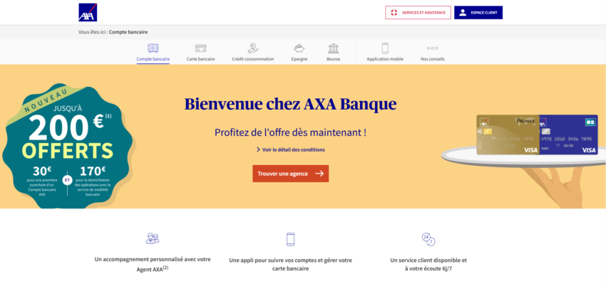 La page d'accueil du site d'Axa Banque