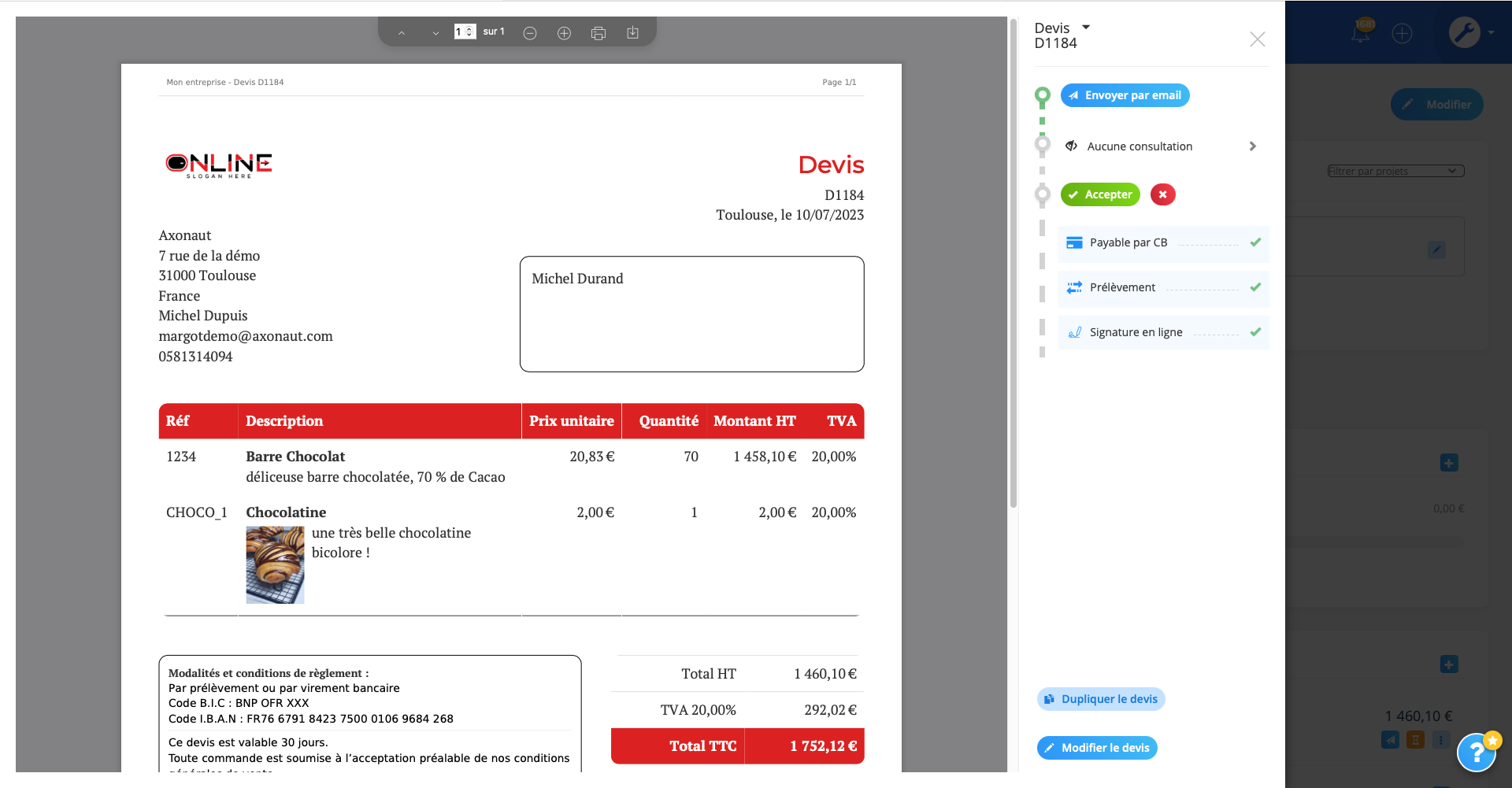 CRM du logiciel de gestion Axonaut