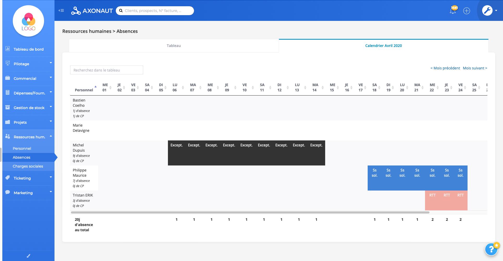 Gestion des ressources humaines sur Axonaut 