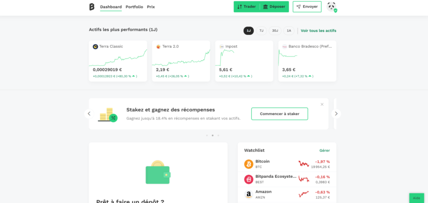 Tableau de bord Bitpanda sur ordinateur