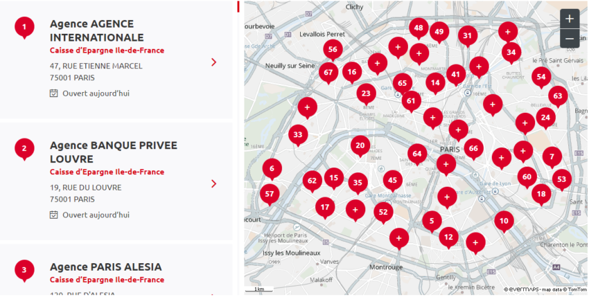 Le réseau d'agence de la banque La caisse d'épargne 