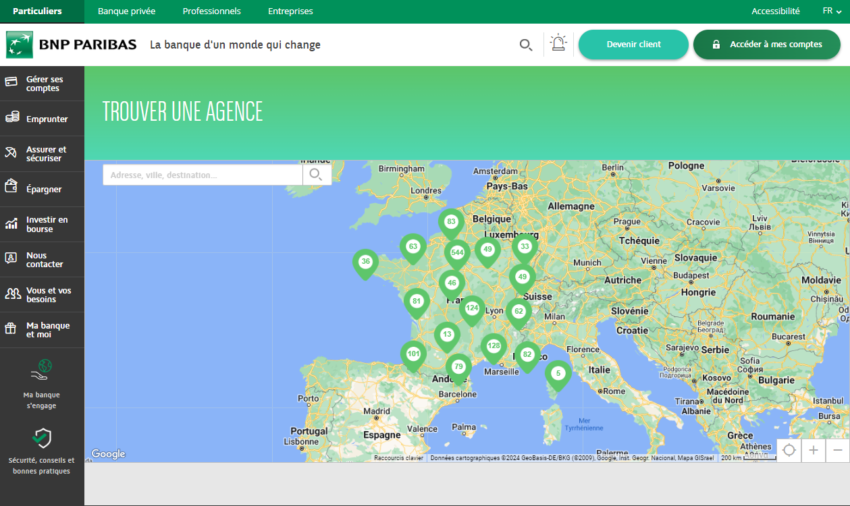 Le réseau d'agence de BNP Paribas