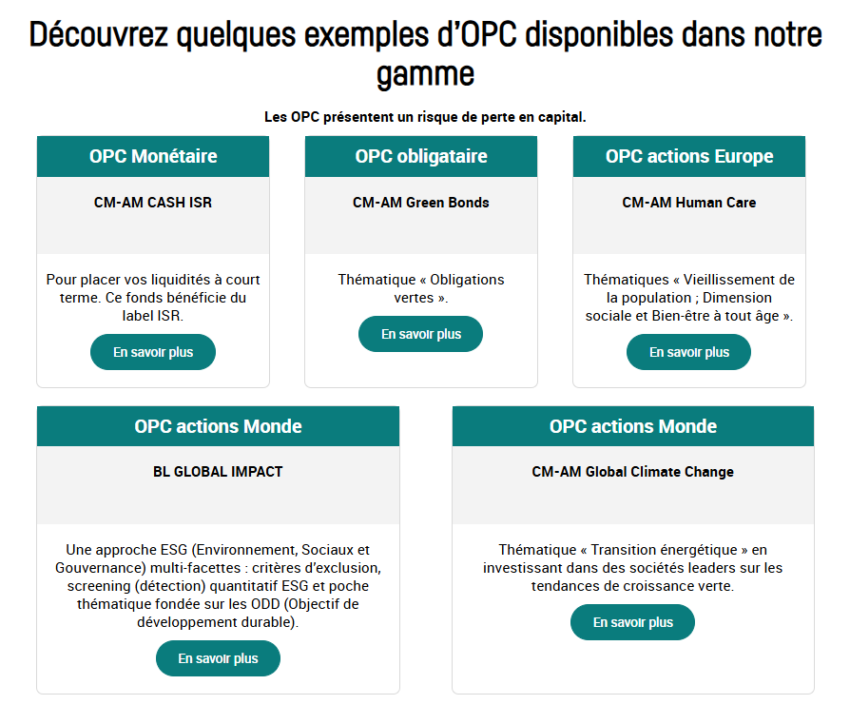 OPC proposés au sein des compte titre et PEA du CIC